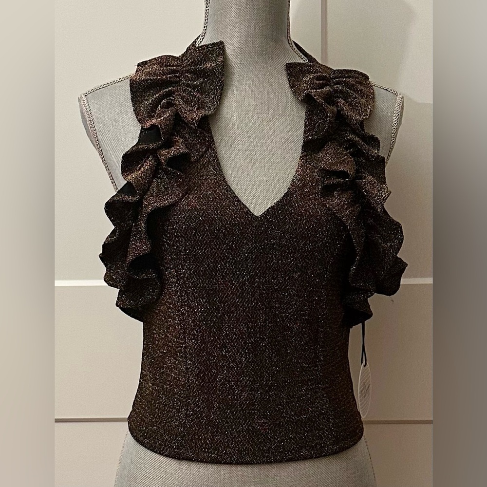 Elegant Ruffled Brown Top